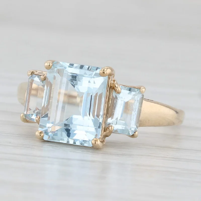 vintage-inspired engagement rings for women-3.80cw Aquamarine Ring 10k Yellow Gold Size 9 Emerald Cut