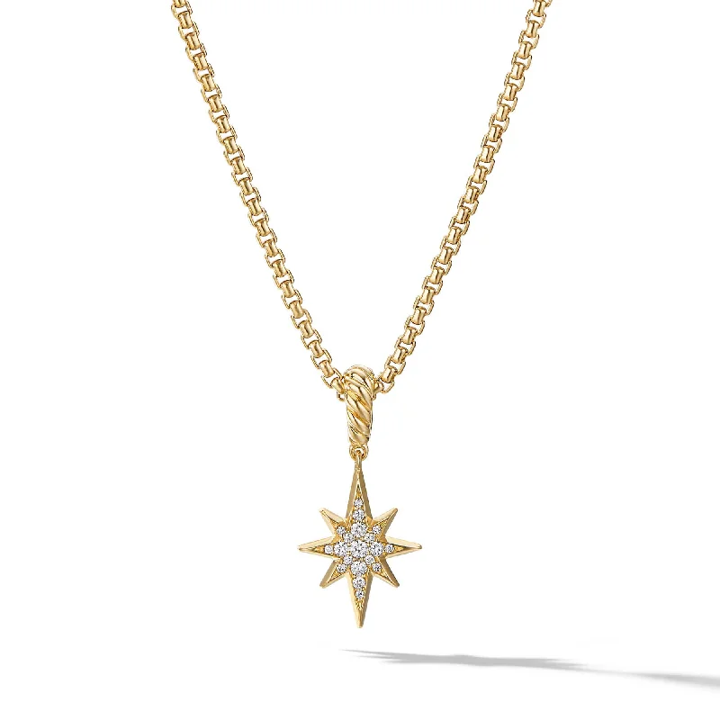 flower shaped pendant necklace for women-North Star Amulet in 18K Yellow Gold with Pave Diamonds