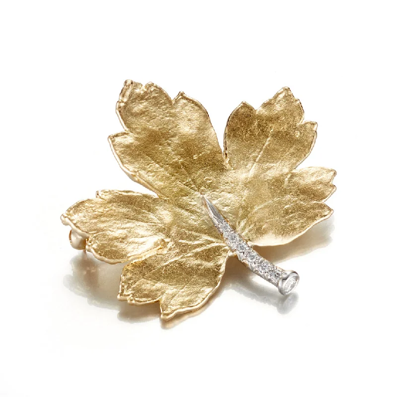 classic rhinestone brooch for women-Maple Leaf & Diamond Brooch