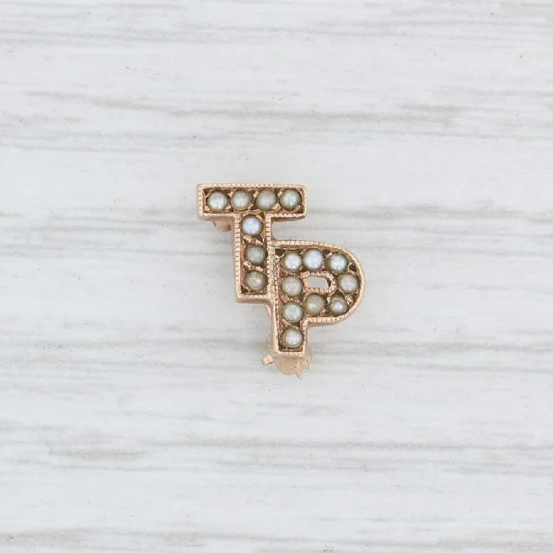 rose gold engagement rings for women-Tau Rho Chapter Guard Pin 10k Gold Pearls Fraternity Sorority Greek Letters