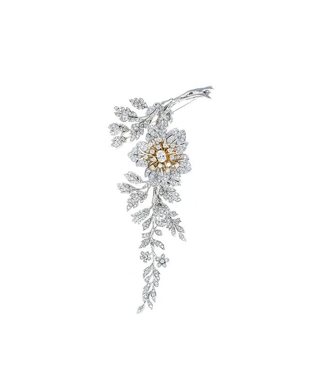 silver statement brooch for women-TREMBLANT VERTICAL FLORAL BROOCH