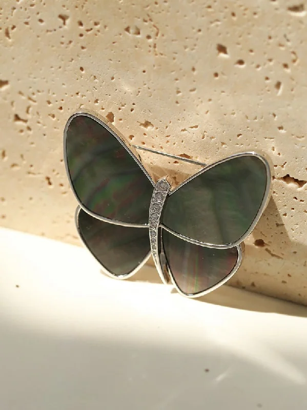 chic brooch for women-Elegant Gray Mother of Pearl Butterfly Brooch