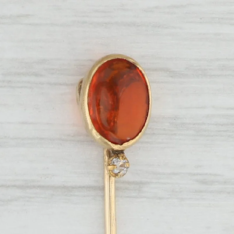 heart-shaped engagement rings for women-Antique Orange Fire Opal Stickpin 14k Yellow Gold Oval Doublet Cabochon