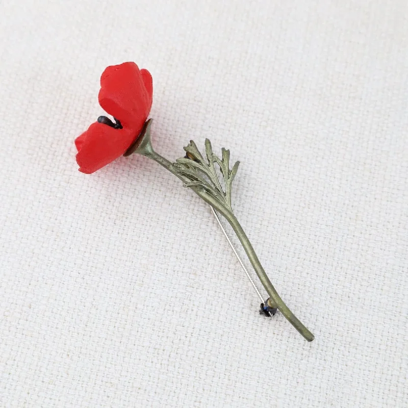 crystal brooch for evening wear-Red Poppy Brooch