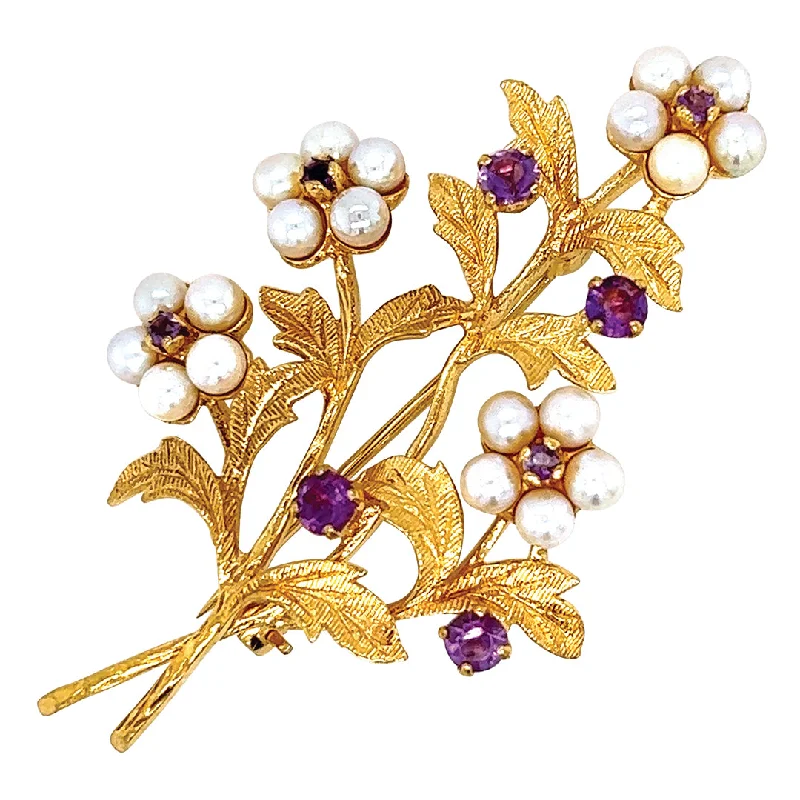 romantic crystal brooch for women-Pearl & Amethyst Brooch