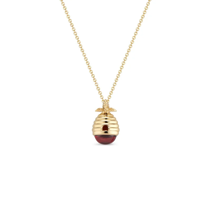 handmade necklace for women-Garnet Mini Beehive Pendant