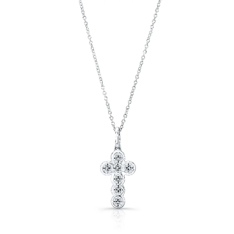 boho charm necklace for women-14K White Gold 6 Diamond Bezel Cross