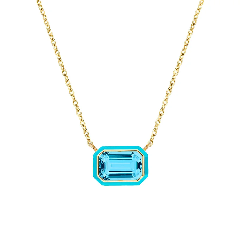 custom pendant necklace for women-Blue Topaz Queen Pendant with Turquoise Enamel