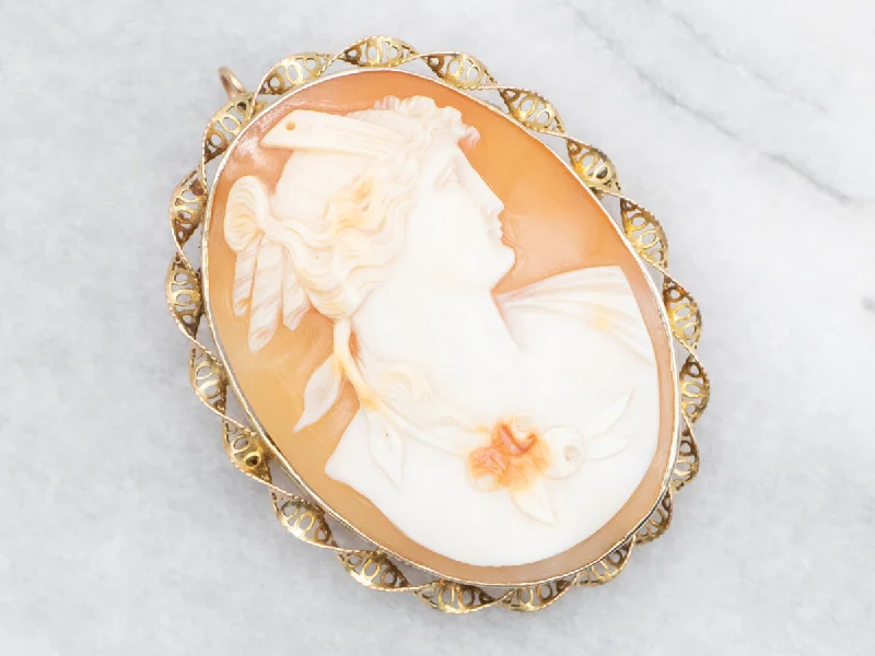 luxury flower brooch for women-Large Vintage Twisted Frame Cameo Brooch or Pendant