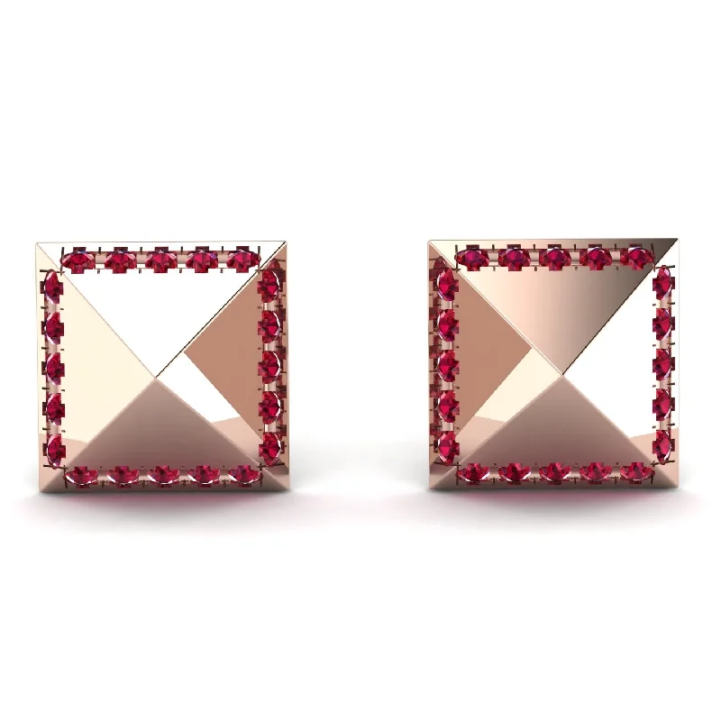 trendy gold earrings for women-Square Ruby Earrings - Elora No. 11