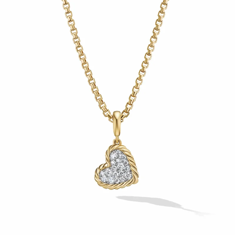 minimalist gold chain necklace for women-DY Elements Heart Pendant in 18K Yellow Gold with Pave Diamonds