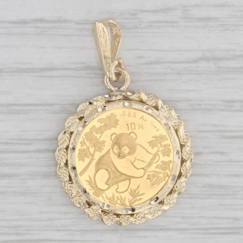 stackable engagement rings for women-Authentic 1992 1/10oz Chinese Panda 5 Yuan Coin Pendant 14k 999 Fine Gold