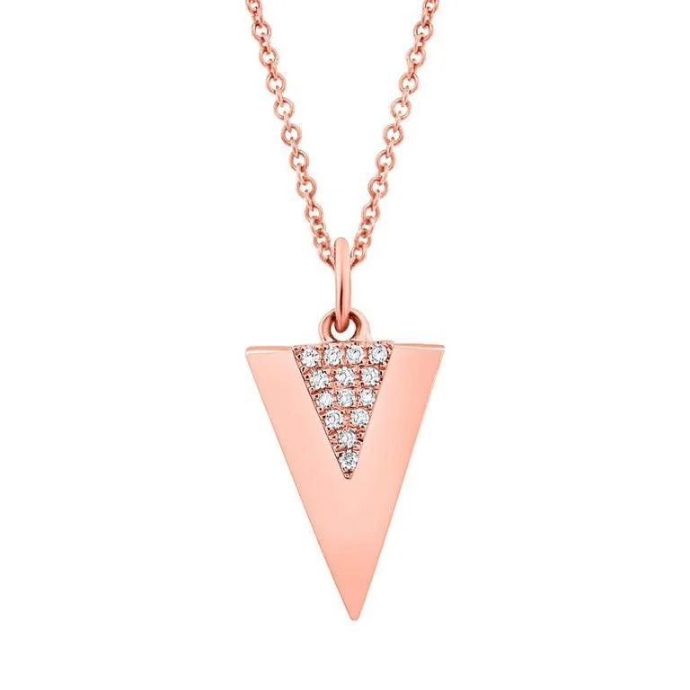 gemstone charm necklace for women-14K Rose Gold Diamond Triangle Pendant