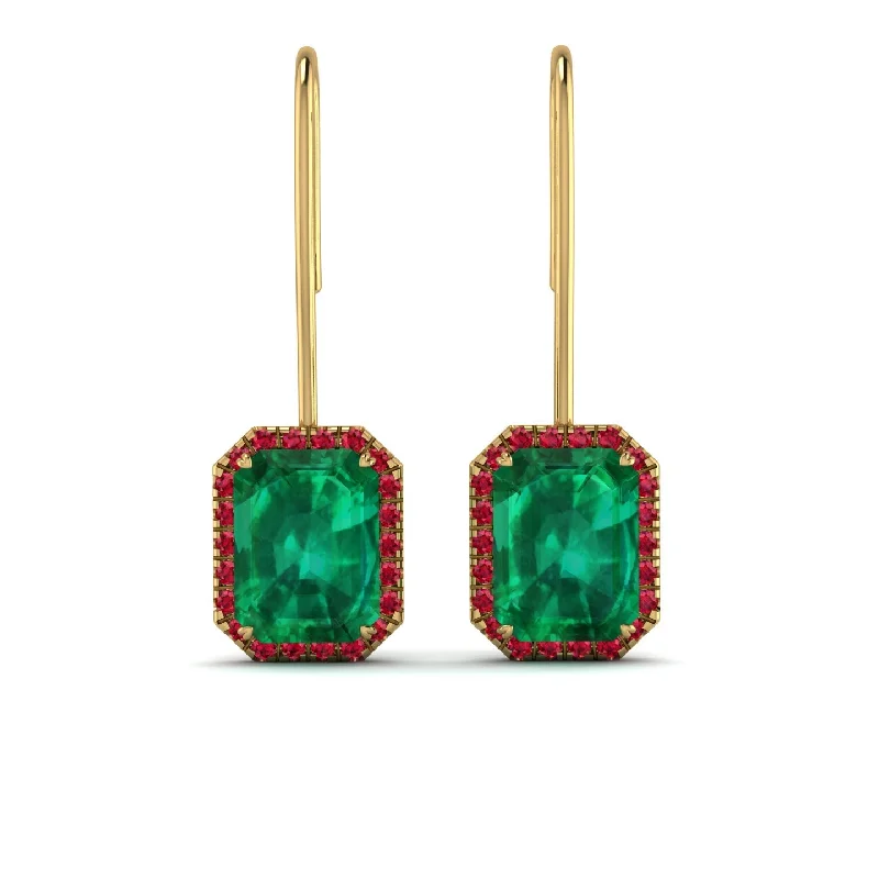 opal stud earrings for women-Halo Emerald Cut Emerald Earrings - Izabella No. 49