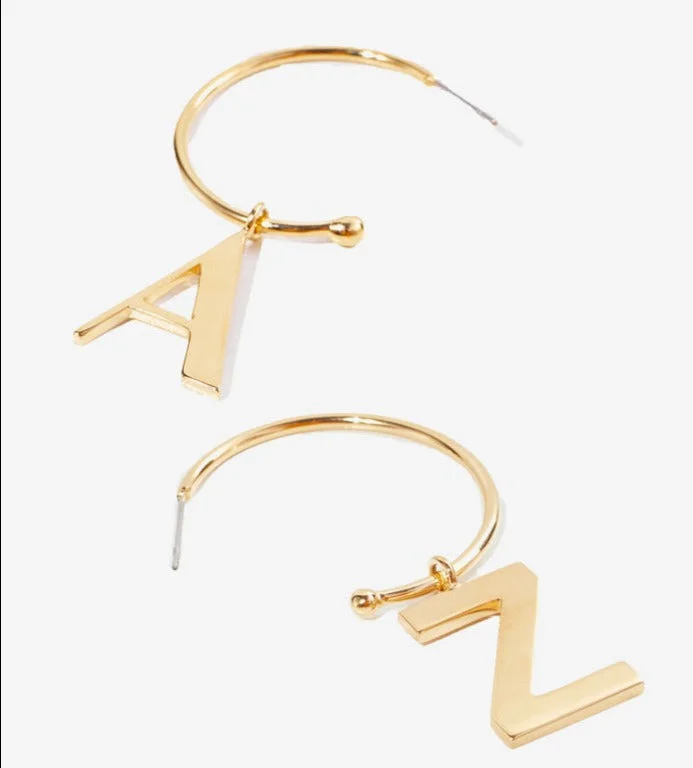 trendy gold earrings for women-SOKO Signature Initial Hoop Earrings