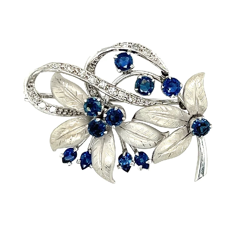 elegant vintage brooch for women-Sapphire & Diamond Spray Brooch