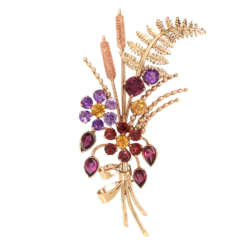 wedding brooch for bridesmaids-Gemstone Floral Spray Brooch