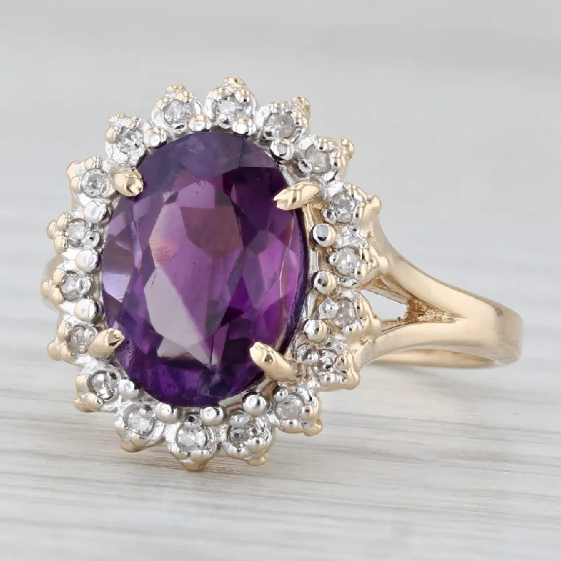 cushion halo engagement rings for women-2.24ctw Amethyst Diamond Halo Ring 14k Yellow Gold Size 5.25