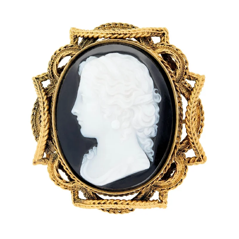 romantic gemstone brooch for women-Victorian 18k Agate Cameo Pin/Brooch