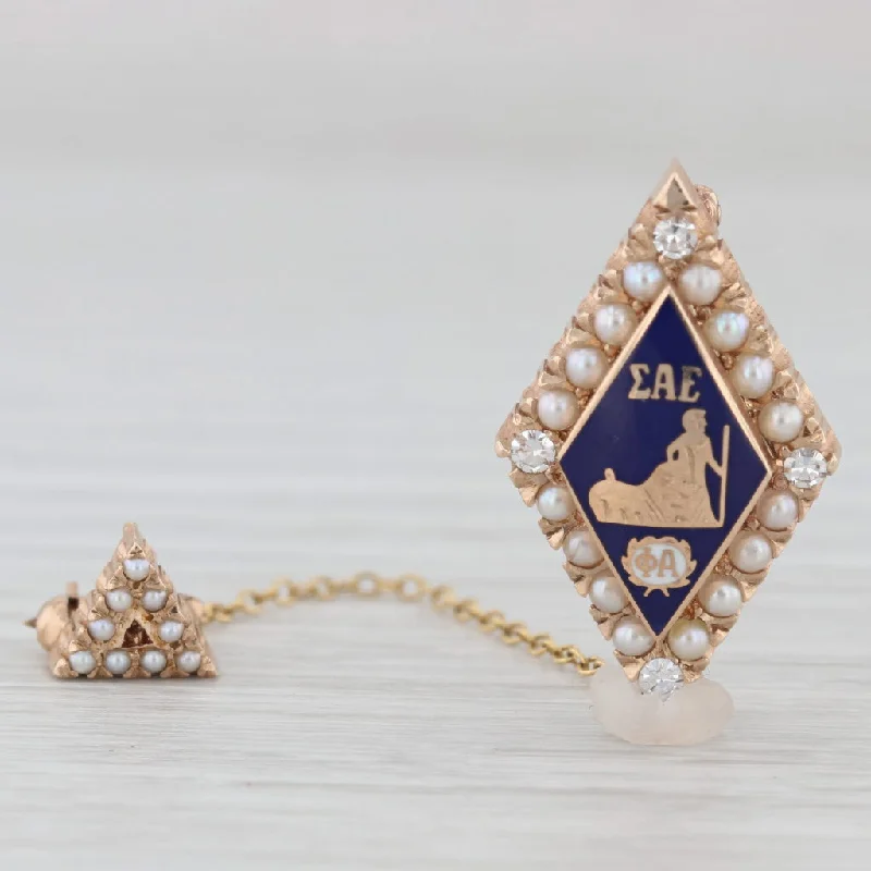 square cut engagement rings for women-Sigma Alpha Epsilon Badge SAE Pearl 10k Gold Pearls Fraternity Pin Chapter Guard