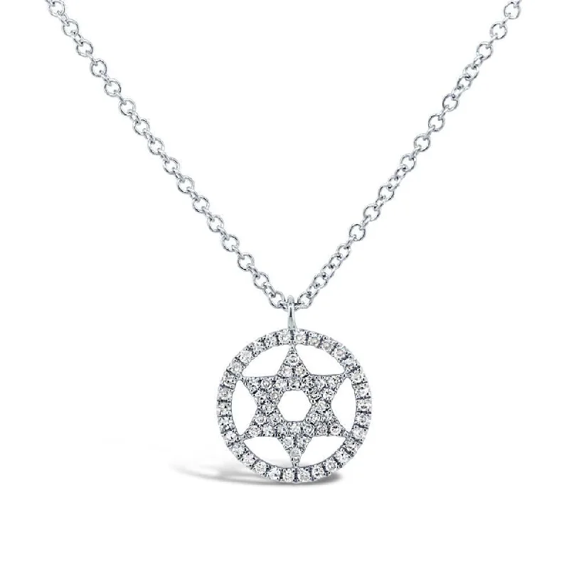 romantic diamond necklace for women-14K White Gold Circle Diamond Star Of David