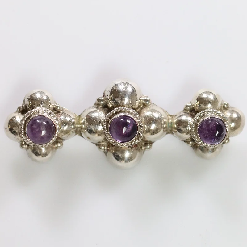 sparkling crystal brooch for women-Vintage Silver Mexican Jewelry | Early Century Amethyst Brooch