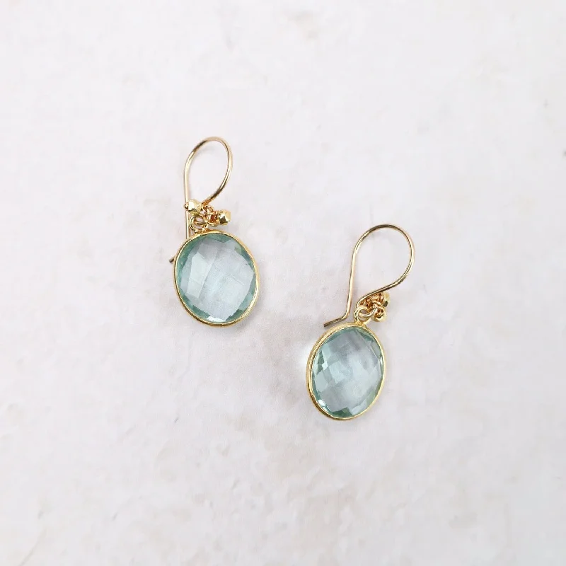 fancy dangle earrings for women-Bezel-Set Aqua Drop Earrings in 18K Gold Vermeil