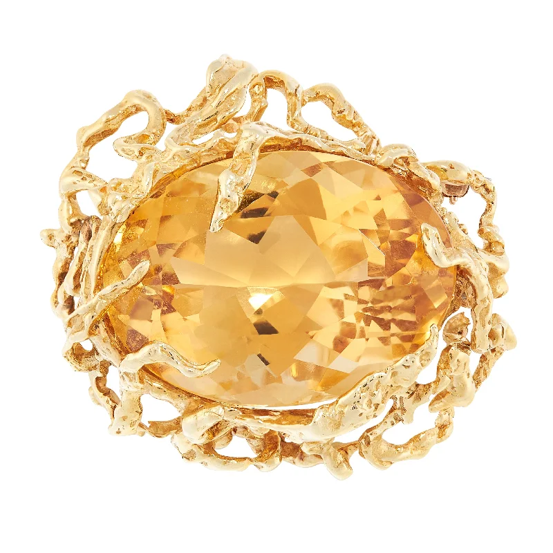 classic floral brooch for women-Large Vintage 1970's Citrine Brooch, 18ct Yellow Gold