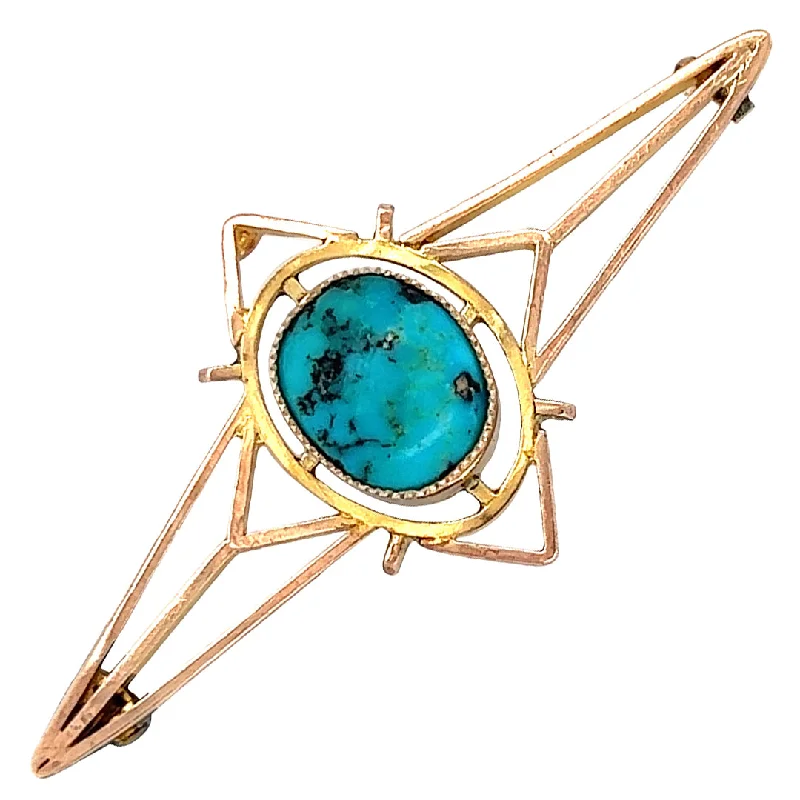 vintage gold brooch for women-Matrix Turquoise Brooch