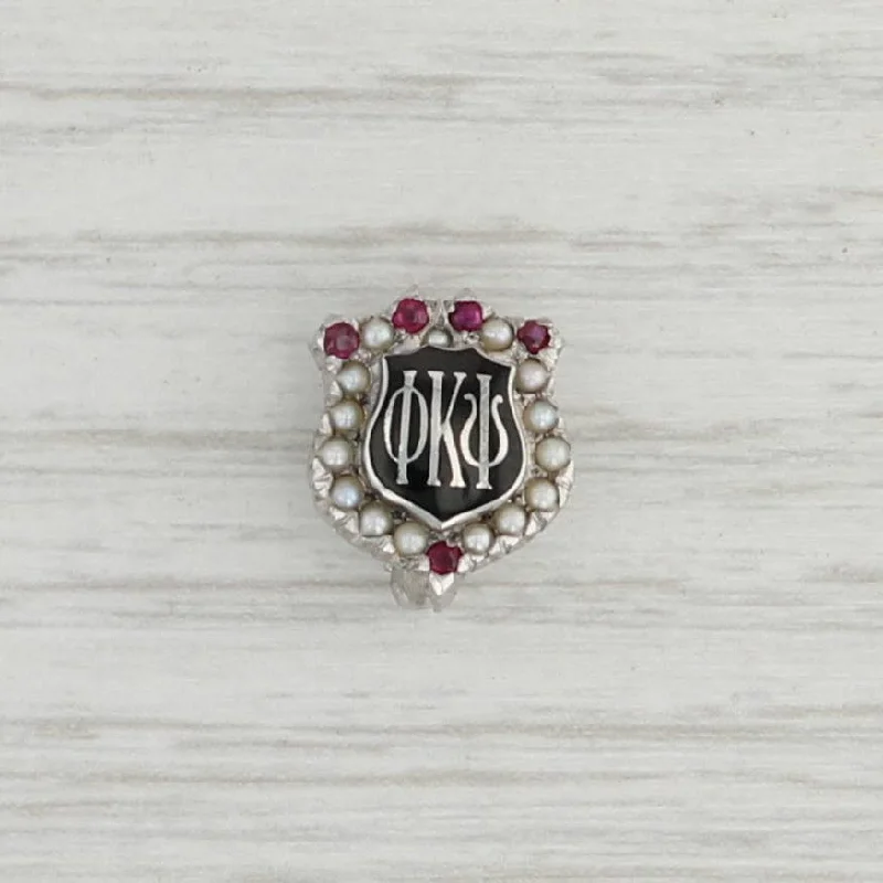 matching wedding and engagement rings for women-Phi Kappa Psi Sweetheart Pin 10k White Gold Pearl Synthetic Ruby