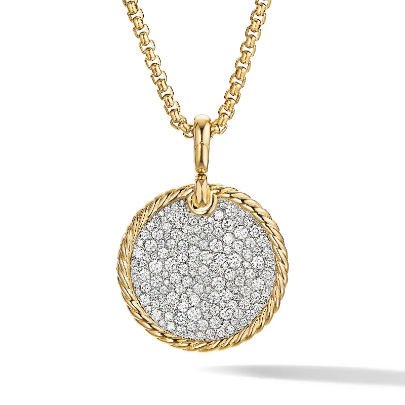 double-layer necklace for women-DY Elements Disc Pendant in 18K Yellow Gold with Pave Diamonds