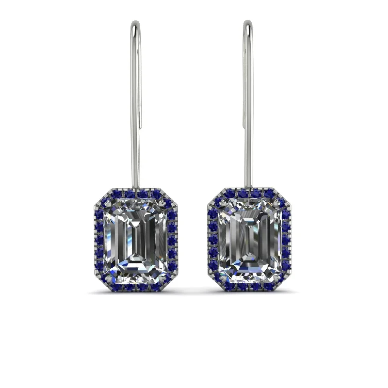 gemstone hoop earrings for women-Halo Emerald Cut Diamond Earrings - Izabella No. 63