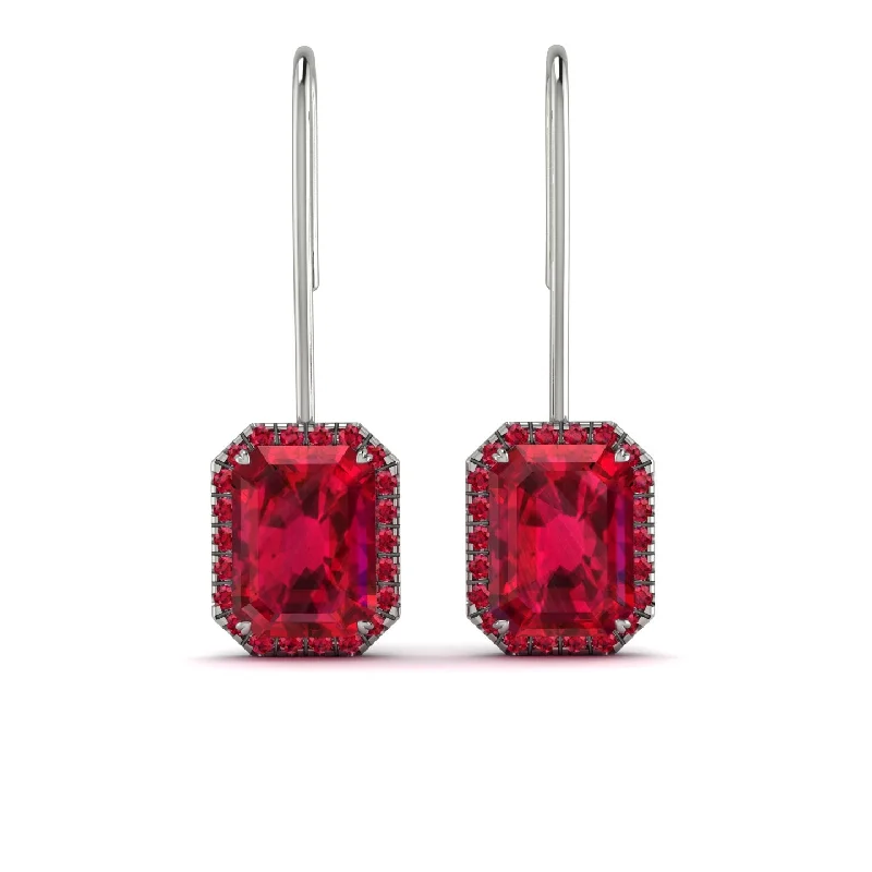 luxurious diamond hoop earrings for women-Halo Emerald Cut Ruby Earrings - Izabella No. 57