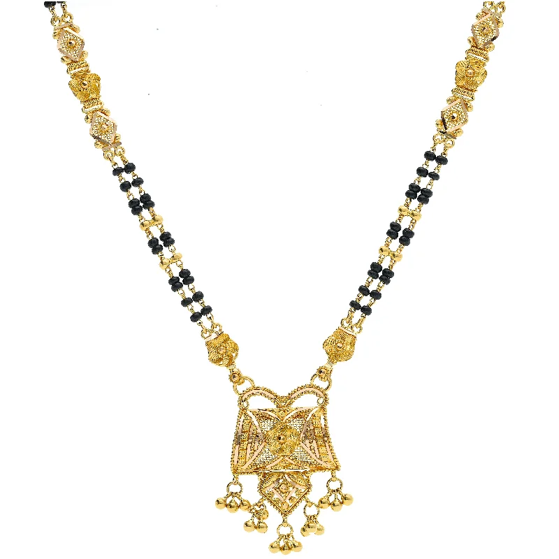 handcrafted gold necklace for women-22K Yellow Gold Mangalsutra Chain W/ Laser Cut Details & Pendant