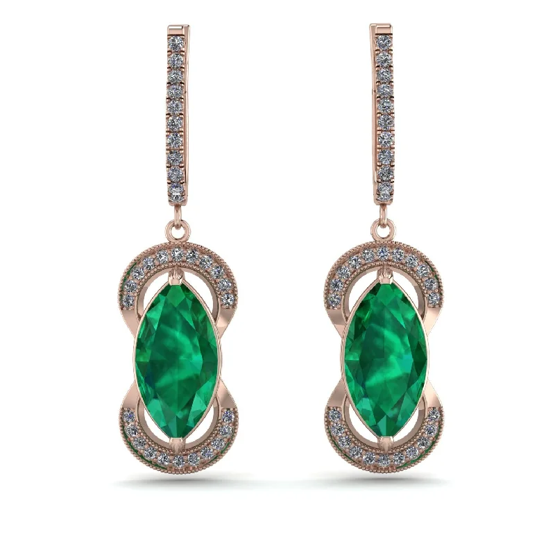 hoop earrings for women-Marquise Vintage Emerald Earrings - Marley No. 5