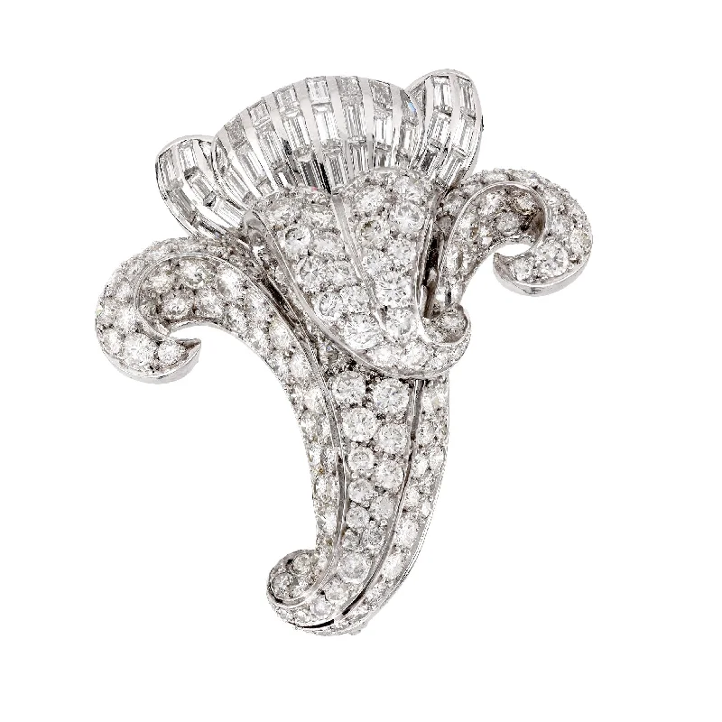 elegant gold brooch for women-Mid Century Diamond Platinum Brooch