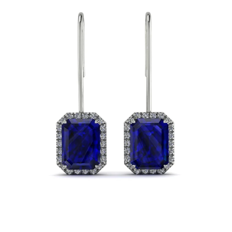 geometric drop earrings for women-Halo Emerald Cut Sapphire Earrings - Izabella No. 15