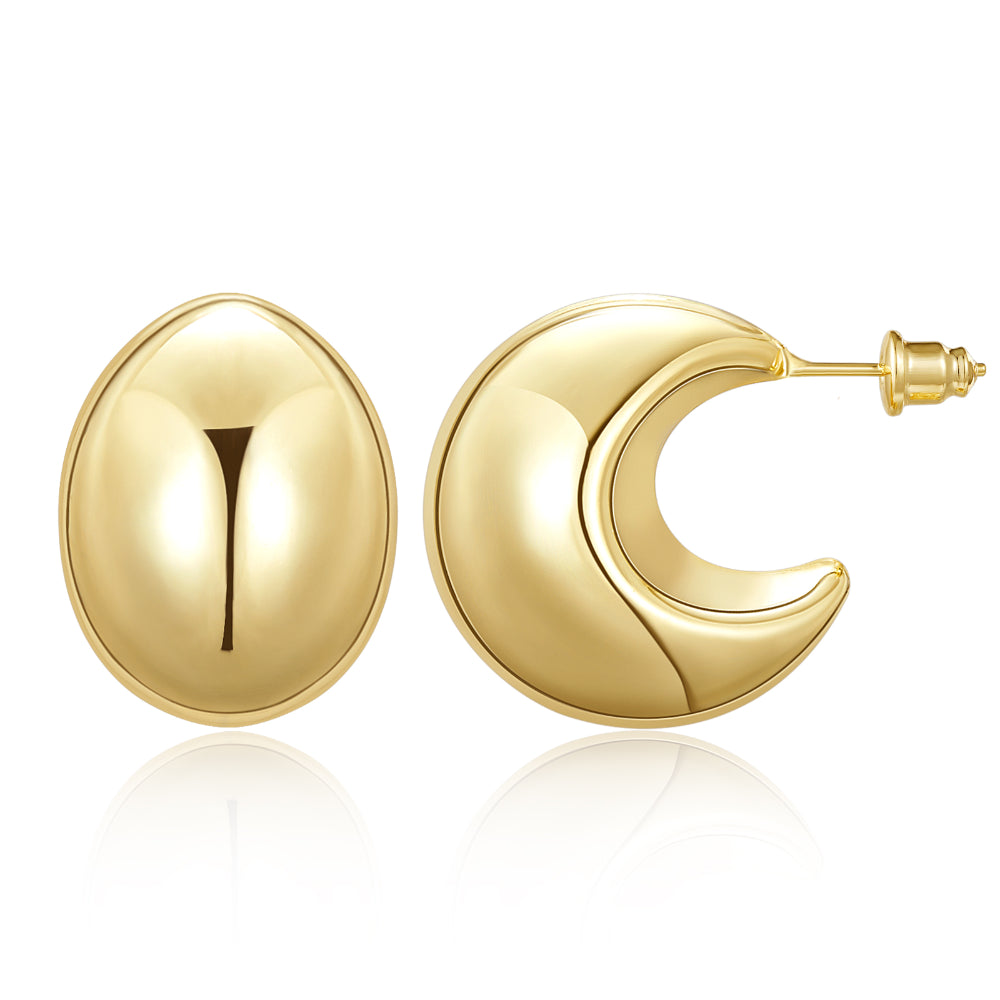 pearl stud earrings for women-14K Gold Chunky Gold Stud Half Hoop Earrings-Thick Round half open