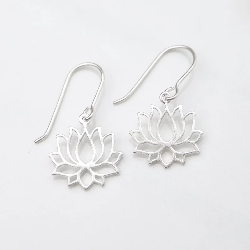 flower-shaped stud earrings for women-Lotus Drop Earrings - Brushed Sterling Silver