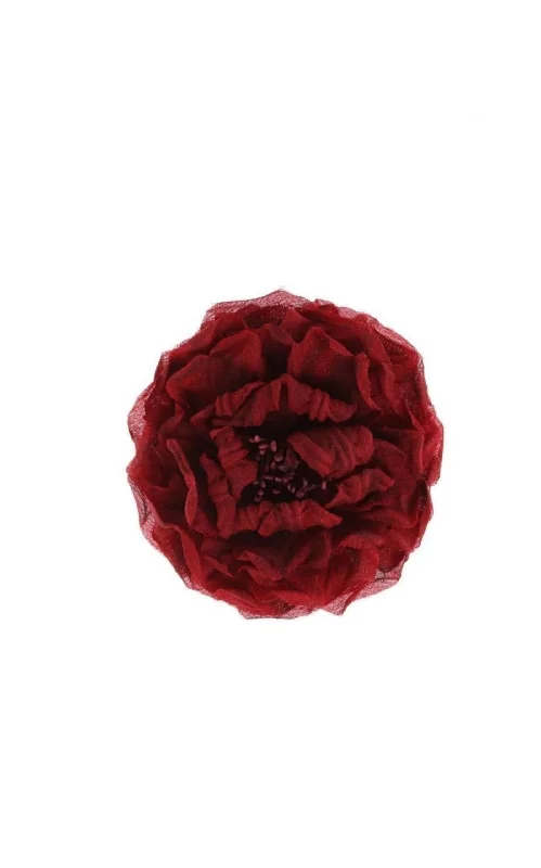 floral enamel brooch for women-Red Silk Flower Brooch