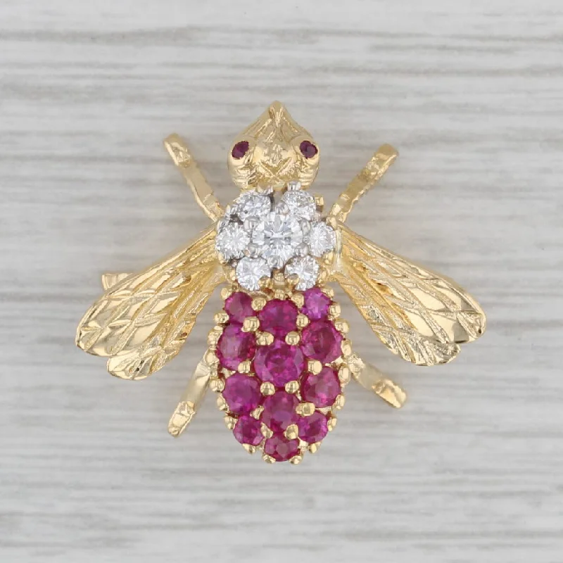 solitaire diamond engagement rings for women-0.98ctw Ruby Diamond Bee Bug Brooch 18k Yellow Gold Pin