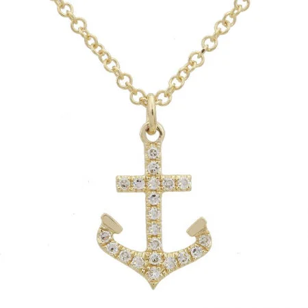 nameplate necklace for women-14K Yellow Gold Diamond Anchor Pendant & Chain