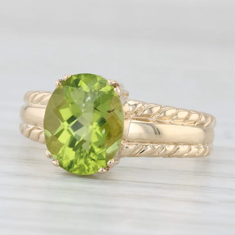 modern engagement rings for women-3.40ct Peridot Oval Solitaire Ring 10k Yellow Gold Size 8