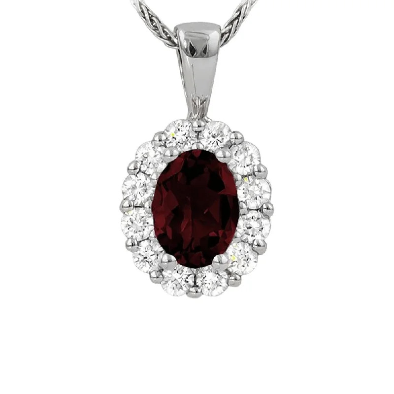 heart shape pendant necklace for women-Garnet and Diamond Halo Pendant