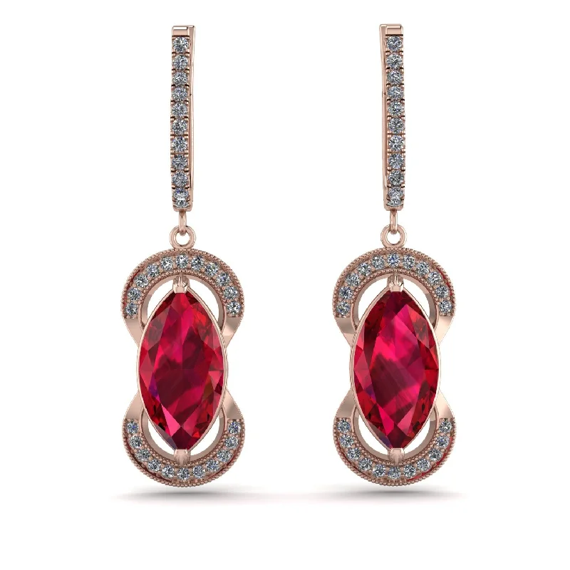 bridal earrings for women-Marquise Vintage Ruby Earrings - Marley No. 11