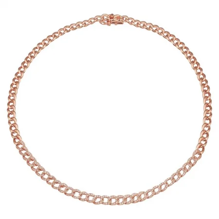 classic pearl necklace for women-14K Rose Gold Diamond Cuban Link Choker