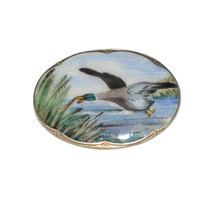 pearl-encrusted brooch for women-Oval Enamel Duck Brooch