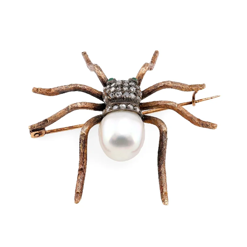 stunning rhinestone brooch for women-Victorian Revival Inspired Pearl Diamond 18K Rose Gold Silver Tarantula Brooch