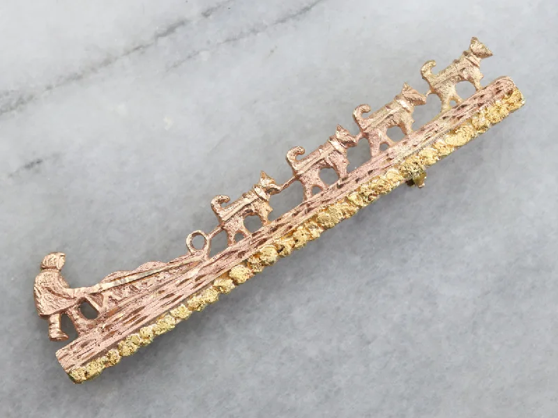 boho brooch for women-Gold Iditarod Sled Dog Race Brooch