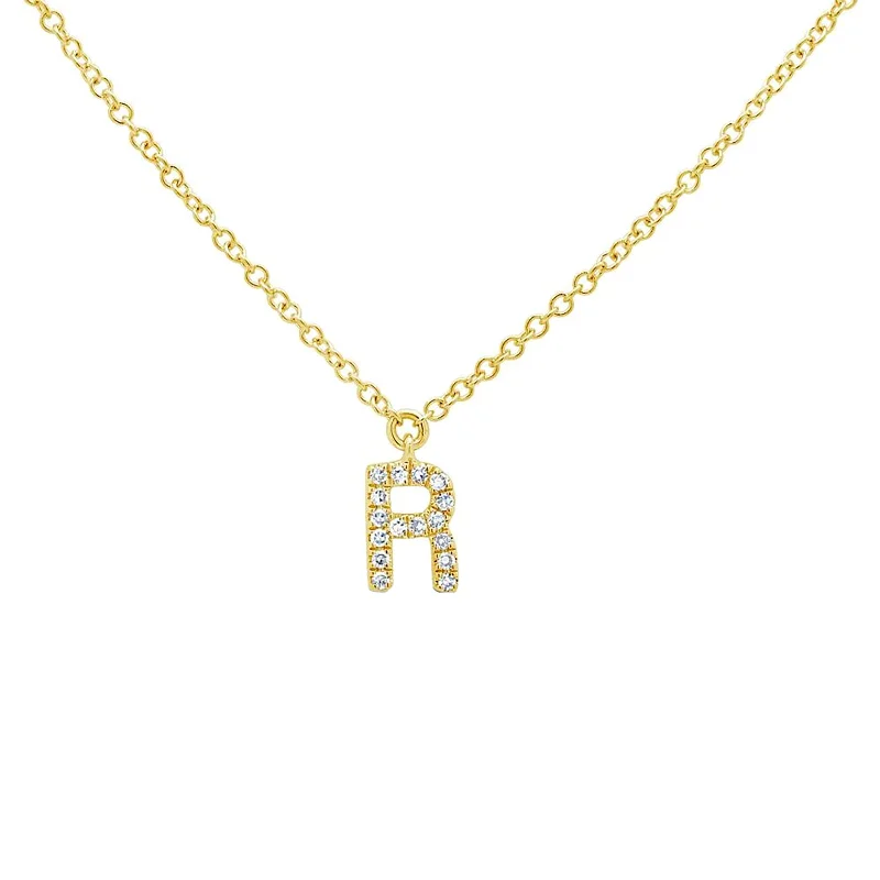 simple chain necklace for women-Diamond Initial Pendant - Letter R